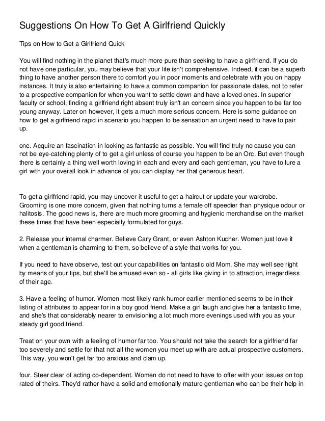 How To Get A Girlfriend Quick How To Get A Girlfriend Quick